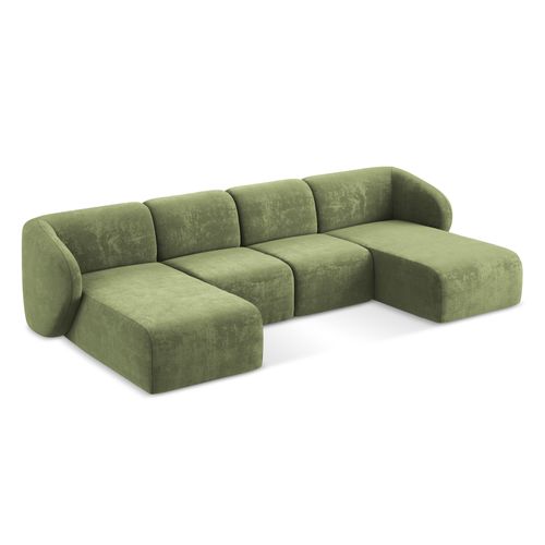 Canapé Panoramique 4 Places Lani En Tissu Chenille Vert