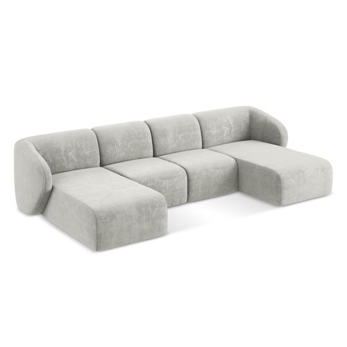 Canapé Panoramique 4 Places Lani En Tissu Chenille Gris Clair
