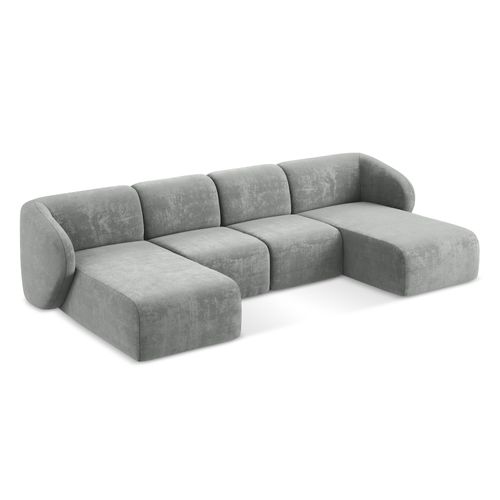 Canapé Panoramique 4 Places Lani En Tissu Chenille Gris