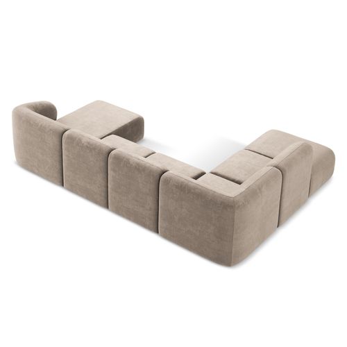 Canapé Panoramique 5 Places Gauche Lani En Tissu Chenille Beige Foncé