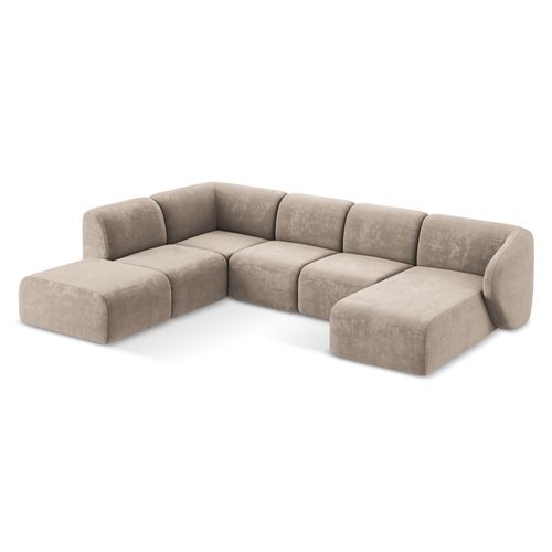 Canapé Panoramique 5 Places Gauche Lani En Tissu Chenille Beige Foncé