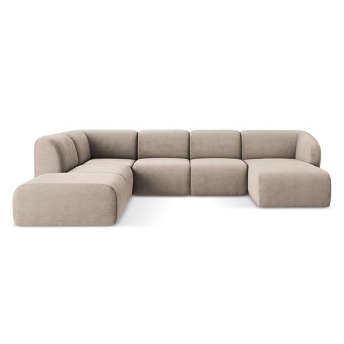 Canapé Panoramique 5 Places Gauche Lani En Tissu Chenille Beige Foncé