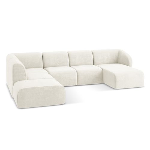 Canapé Panoramique 5 Places Gauche Lani En Tissu Chenille Blanc