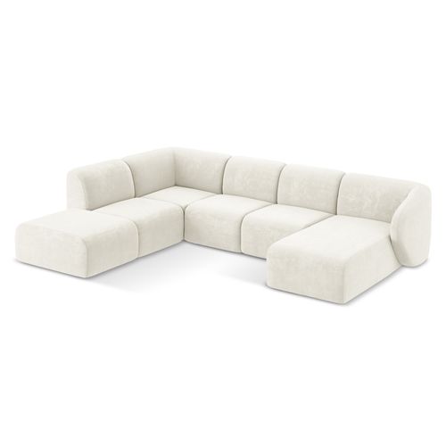 Canapé Panoramique 5 Places Gauche Lani En Tissu Chenille Blanc