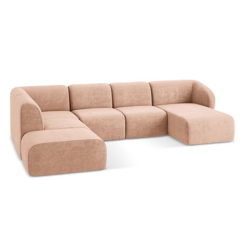 Canapé Panoramique 5 Places Gauche Lani En Tissu Chenille Pêche