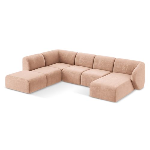 Canapé Panoramique 5 Places Gauche Lani En Tissu Chenille Pêche