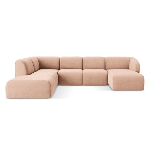 Canapé Panoramique 5 Places Gauche Lani En Tissu Chenille Pêche