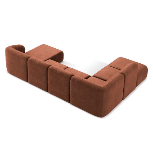 Canapé Panoramique 5 Places Gauche Lani En Tissu Chenille Terre Cuite