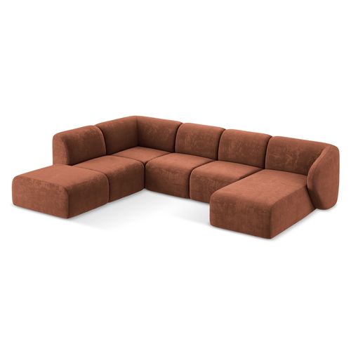 Canapé Panoramique 5 Places Gauche Lani En Tissu Chenille Terre Cuite