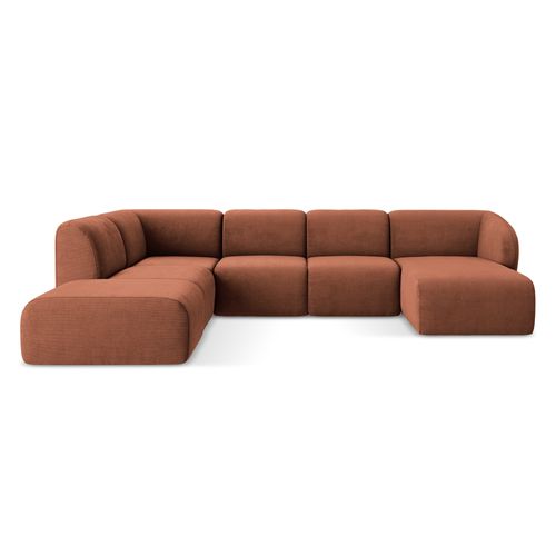 Canapé Panoramique 5 Places Gauche Lani En Tissu Chenille Terre Cuite
