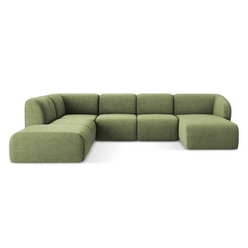 Canapé Panoramique 5 Places Gauche Lani En Tissu Chenille Vert