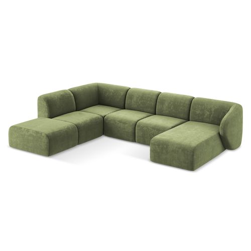 Canapé Panoramique 5 Places Gauche Lani En Tissu Chenille Vert