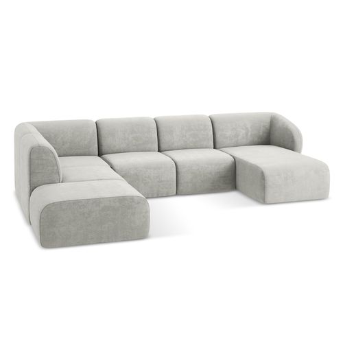 Canapé Panoramique 5 Places Gauche Lani En Tissu Chenille Gris Clair