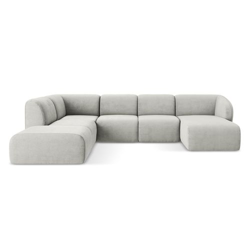 Canapé Panoramique 5 Places Gauche Lani En Tissu Chenille Gris Clair