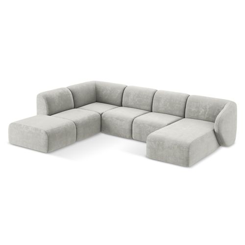 Canapé Panoramique 5 Places Gauche Lani En Tissu Chenille Gris Clair
