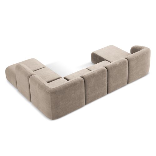 Canapé Panoramique 5 Places Droit Lani En Tissu Chenille Beige Foncé