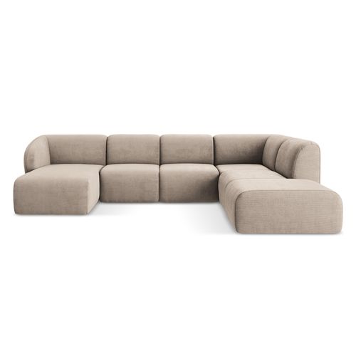 Canapé Panoramique 5 Places Droit Lani En Tissu Chenille Beige Foncé