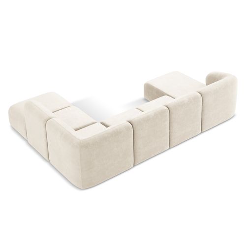 Canapé Panoramique 5 Places Droit Lani En Tissu Chenille Beige Clair