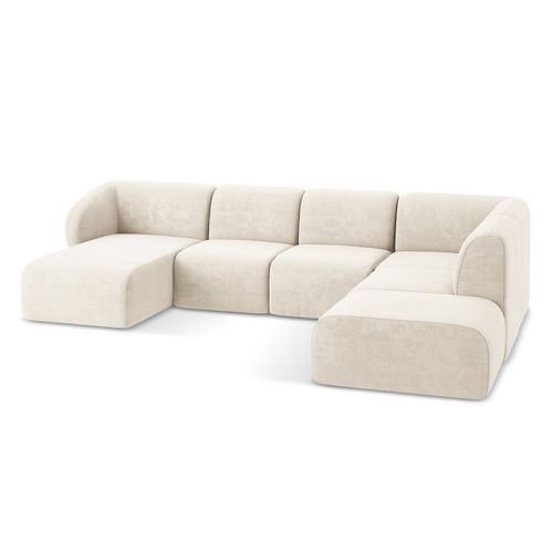 Canapé Panoramique 5 Places Droit Lani En Tissu Chenille Beige Clair