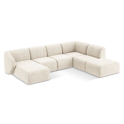 Canapé Panoramique 5 Places Droit Lani En Tissu Chenille Beige Clair