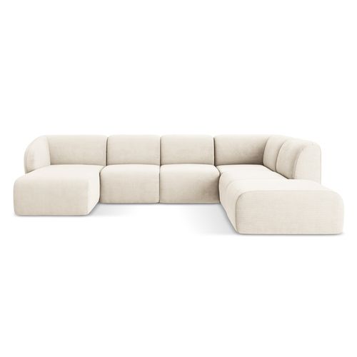 Canapé Panoramique 5 Places Droit Lani En Tissu Chenille Beige Clair