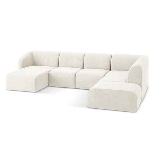 Canapé Panoramique 5 Places Droit Lani En Tissu Chenille Blanc