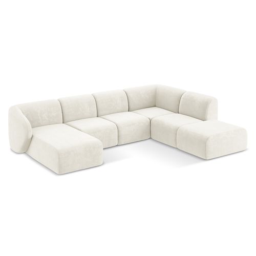 Canapé Panoramique 5 Places Droit Lani En Tissu Chenille Blanc