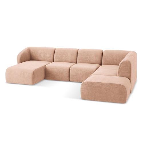 Canapé Panoramique 5 Places Droit Lani En Tissu Chenille Pêche