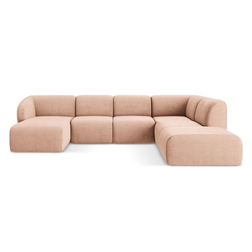 Canapé Panoramique 5 Places Droit Lani En Tissu Chenille Pêche