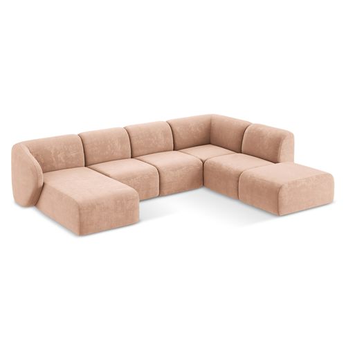 Canapé Panoramique 5 Places Droit Lani En Tissu Chenille Pêche