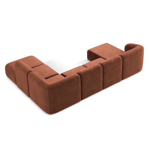 Canapé Panoramique 5 Places Droit Lani En Tissu Chenille Terre Cuite