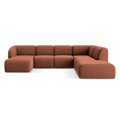 Canapé Panoramique 5 Places Droit Lani En Tissu Chenille Terre Cuite