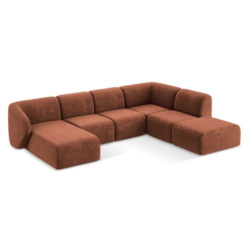 Canapé Panoramique 5 Places Droit Lani En Tissu Chenille Terre Cuite