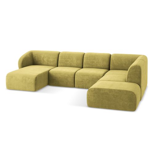 Canapé Panoramique 5 Places Droit Lani En Tissu Chenille Vert Citron