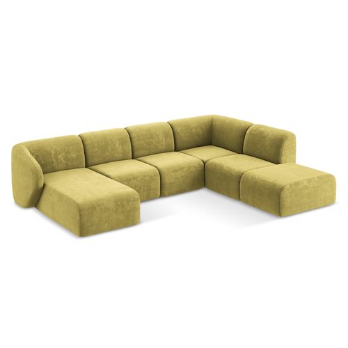 Canapé Panoramique 5 Places Droit Lani En Tissu Chenille Vert Citron