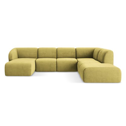 Canapé Panoramique 5 Places Droit Lani En Tissu Chenille Vert Citron