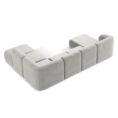 Canapé Panoramique 5 Places Droit Lani En Tissu Chenille Gris Clair