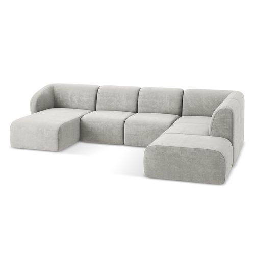 Canapé Panoramique 5 Places Droit Lani En Tissu Chenille Gris Clair