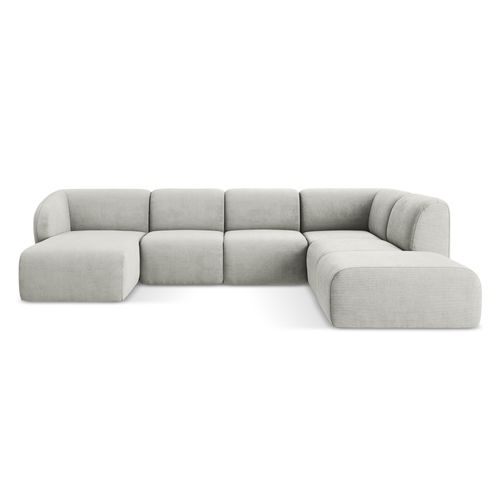 Canapé Panoramique 5 Places Droit Lani En Tissu Chenille Gris Clair