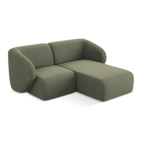 Canapé D'angle 2,5 Places Modulaire Droit Lani En Tissu Bouclette Olive