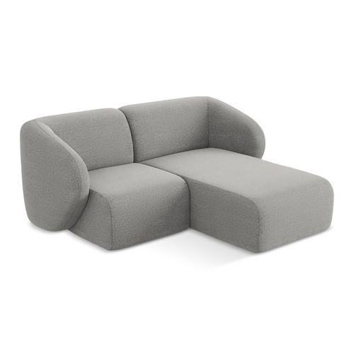 Canapé D'angle 2,5 Places Modulaire Droit Lani En Tissu Bouclette Gris Clair