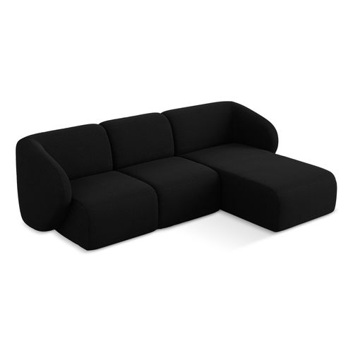 Canapé D'angle 3 Places Modulaire Droit Lani En Tissu Bouclette Noir