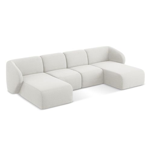 Canapé Panoramique 4 Places Lani En Tissu Bouclette Blanc