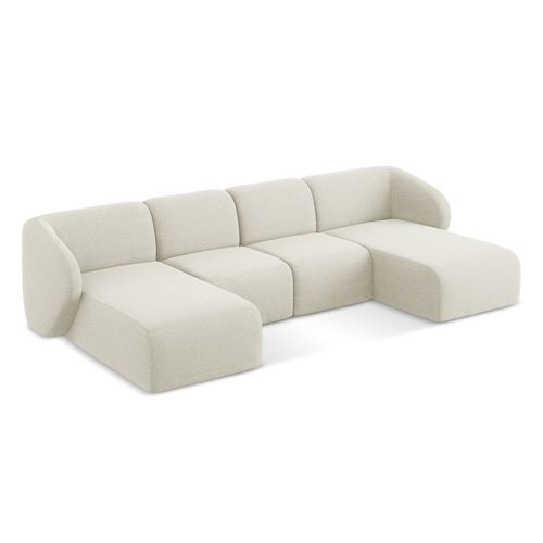 Canapé Panoramique 4 Places Lani En Tissu Bouclette Sable