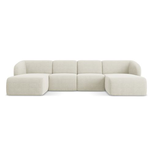 Canapé Panoramique 4 Places Lani En Tissu Bouclette Sable