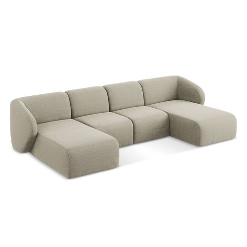Canapé Panoramique 4 Places Lani En Tissu Bouclette Taupe