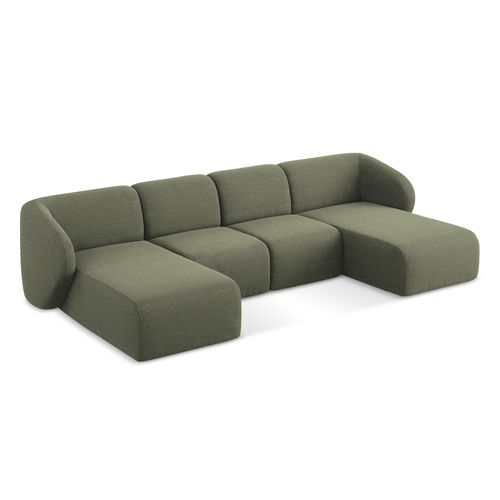 Canapé Panoramique 4 Places Lani En Tissu Bouclette Olive