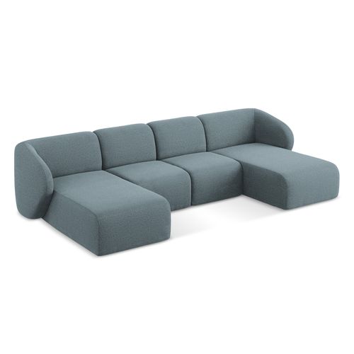 Canapé Panoramique 4 Places Lani En Tissu Bouclette Jeans