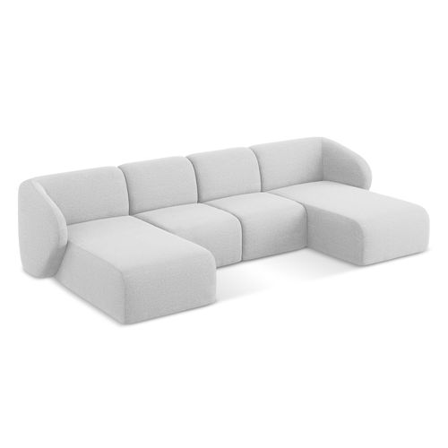 Canapé Panoramique 4 Places Lani En Tissu Bouclette Argent