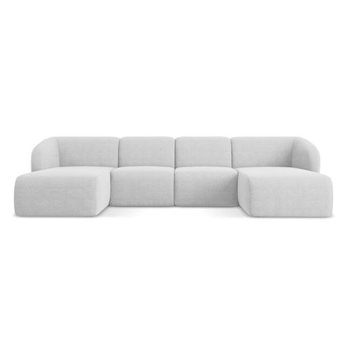 Canapé Panoramique 4 Places Lani En Tissu Bouclette Argent